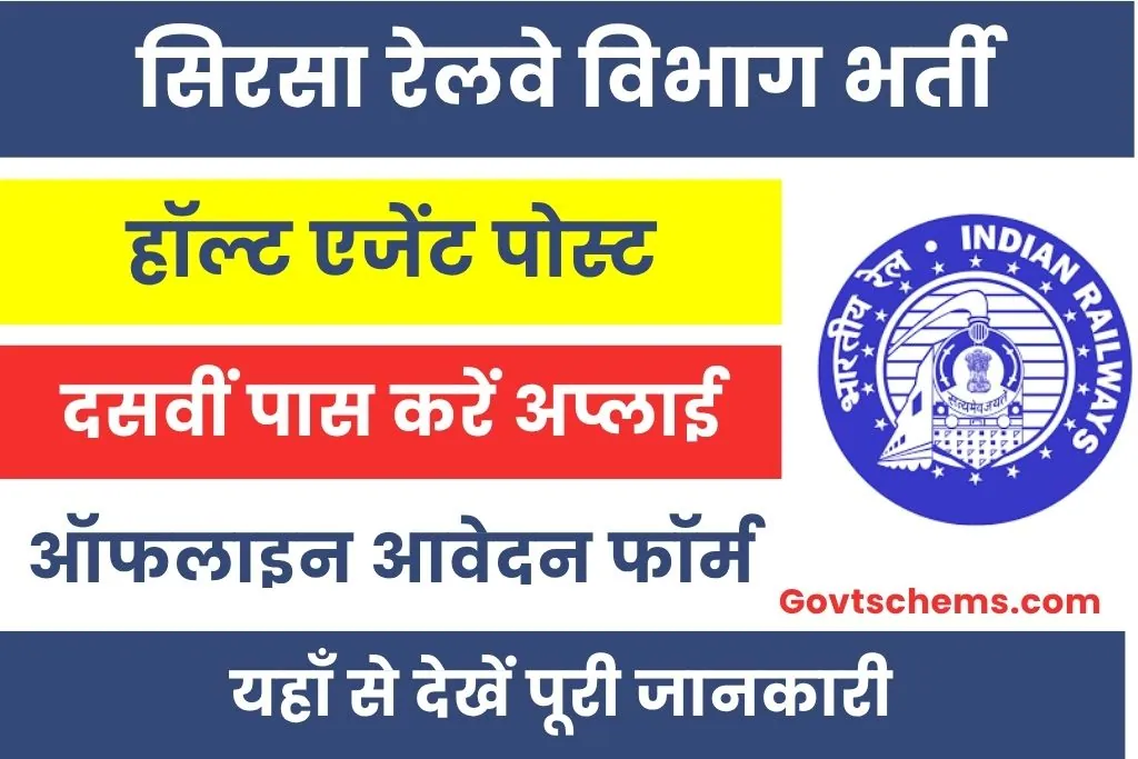 Sirsa Halt Agent Vacancy 2025 : सिरसा रेलवे विभाग भर्ती